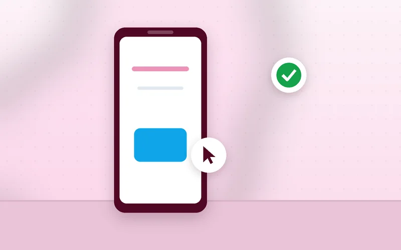 A hand pauses over a laptop trackpad just before clicking a highlighted call-to-action button.