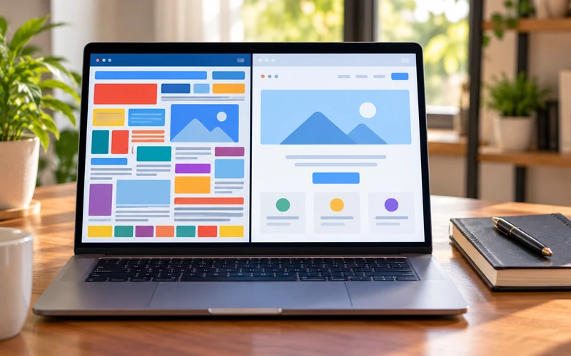 Split screen comparison shows a crowded homepage beside a calm, simplified one.