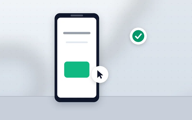 A hand taps a large, clearly visible call-to-action button on a smartphone screen.